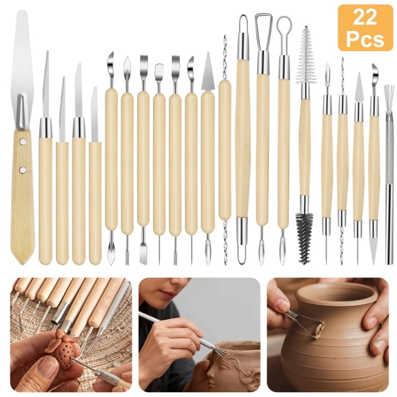 TSV 22pcs Clay Sculpting Tools, Basic Clay Pottery Sculpting Tool Kit, Polymer Clay Tools for Stippling, Carving, Molding, and Shaping Clay Crafts