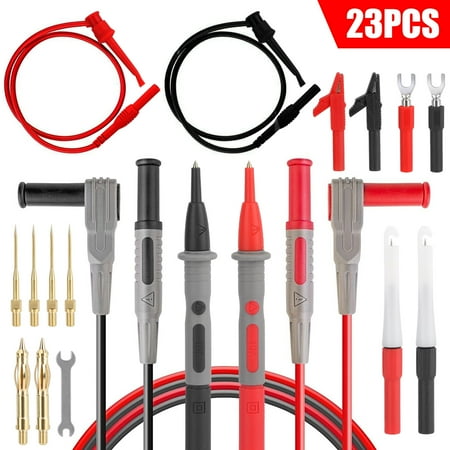 TSV 23pcs Multimeter Leads Kit, Red and Black Silicone Multimeter Test Lead Kit with Replaceable Gold-Plated Probe Compatible with Multimeter, Clamp Meter, Test Instrument