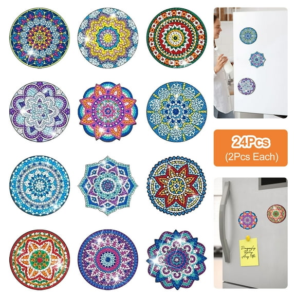 TSV 24pcs Diamond Art Magnets Kit, Mandala Refrigerator Magnets for Kitchen Bedroom