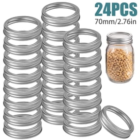 TSV 24pcs Mason Jar Replacement Metal Rings, 70mm Regular Mouth Rustproof Screw Bands, Tinplate Rings for Canning Lid, Silver