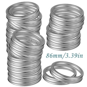 TSV 24pcs Mason Jar Replacement Rings, 86mm Wide Mouth Rustproof Canning Lid Tinplate Metal Bands, Fit for Kerr & Ball Jar, Silver
