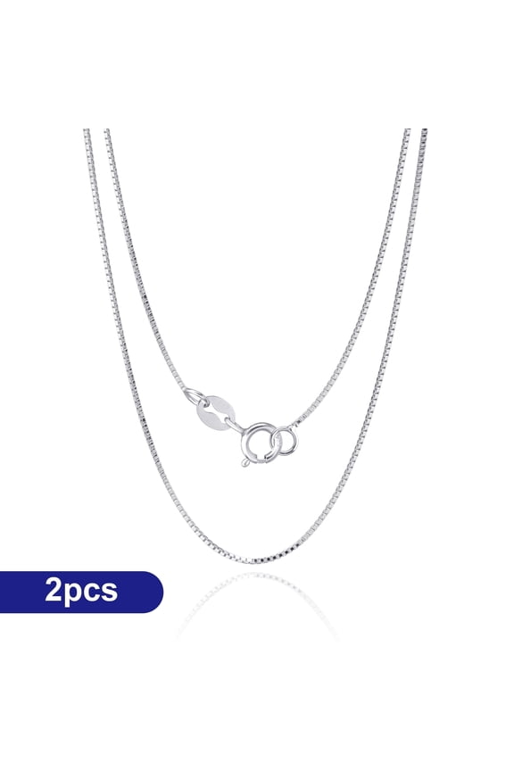 2 Pack 925 Sterling Silver Box Chain Necklace, 0.7mm Thin Chain with Lobster Clasp, 17.7" Length, Minimalist Jewelry Gift for Women
