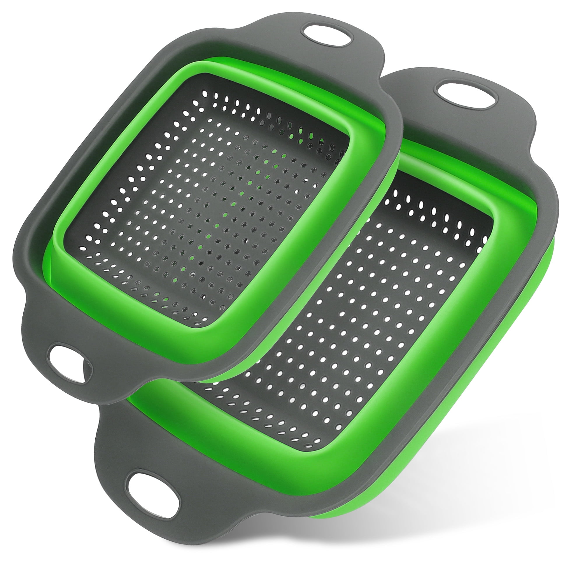 TSV 2pcs Collapsible Colanders, Large + Small Silicone Kitchen Strainers for Vegetables Fruits