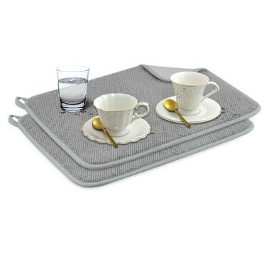 TSV 2pcs Dish Drying Mats, Absorbent Microfiber Dish Drainers for Kitchen, 16 x 12", Gray