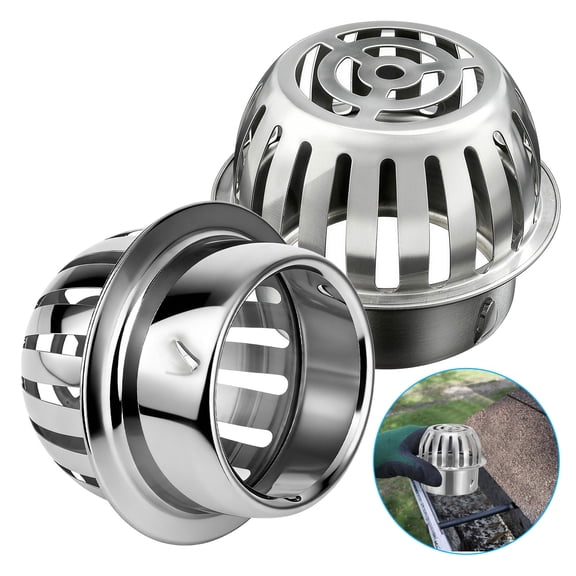 TSV 2pcs Dome Floor Drain Cover, Stainless Steel Downspout Strainer, Outdoor Gutter Guard Filter for Bathroom Yard Balcony Garden Basements
