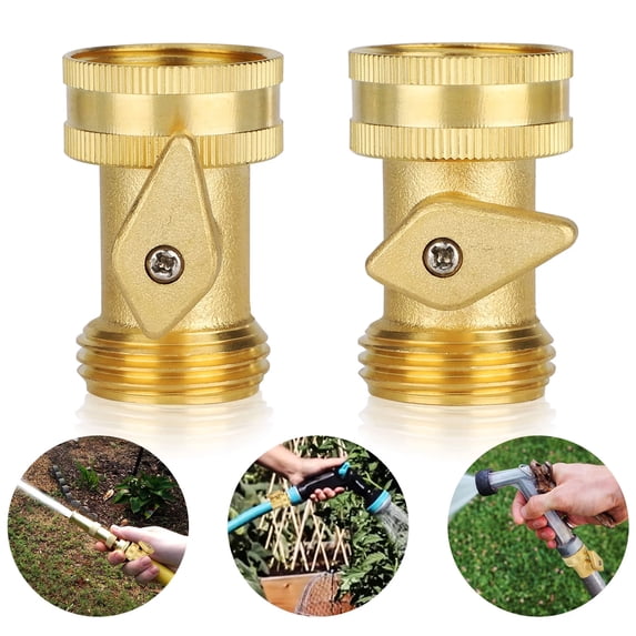 TSV 2pcs Garden Hose Shut Off Valve, Heavy Duty Brass Garden Hose Connector, 3/4" Thread
