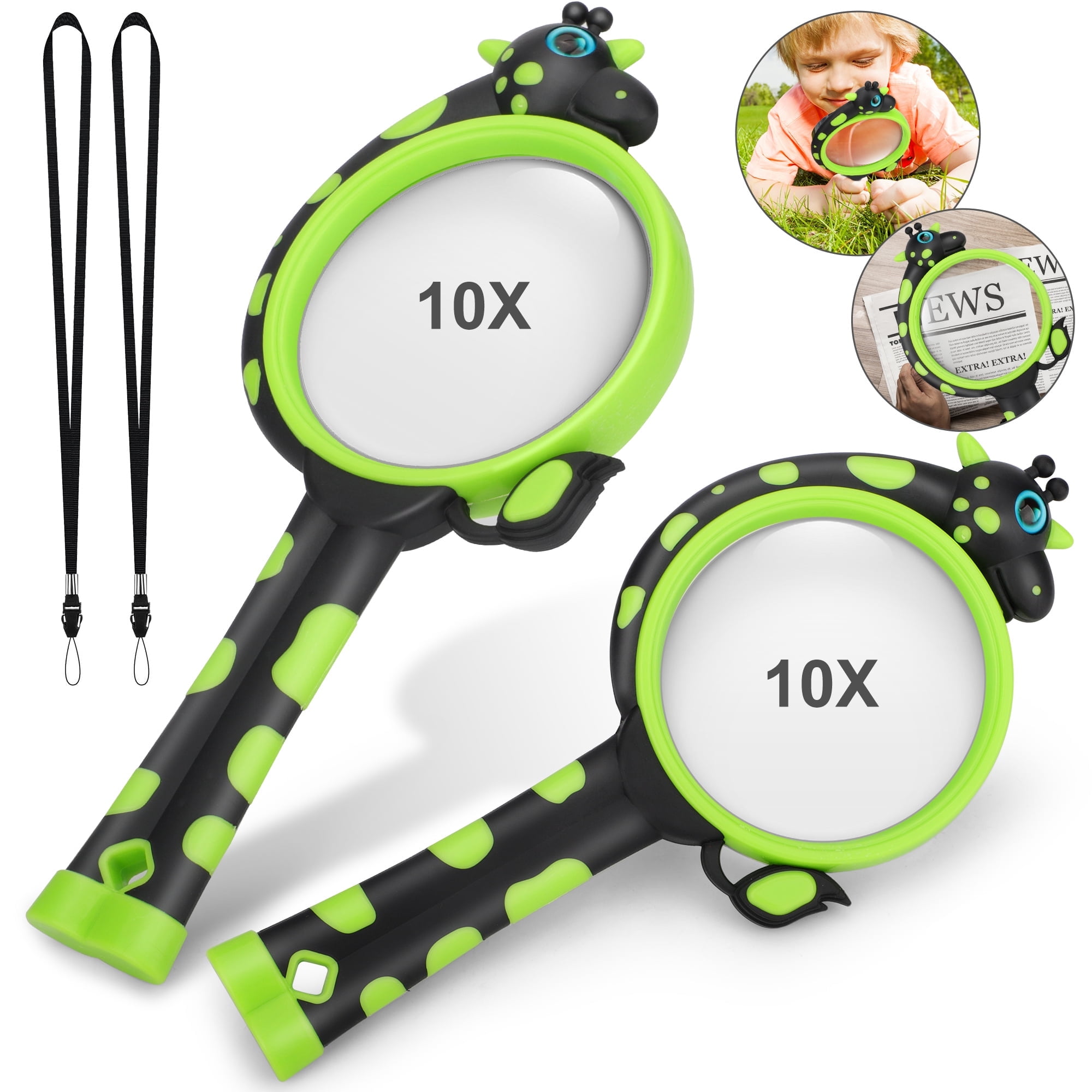 TSV 2pcs Handheld Magnifying Glass, 10X Magnifier for Reading, Insect Observation, Science