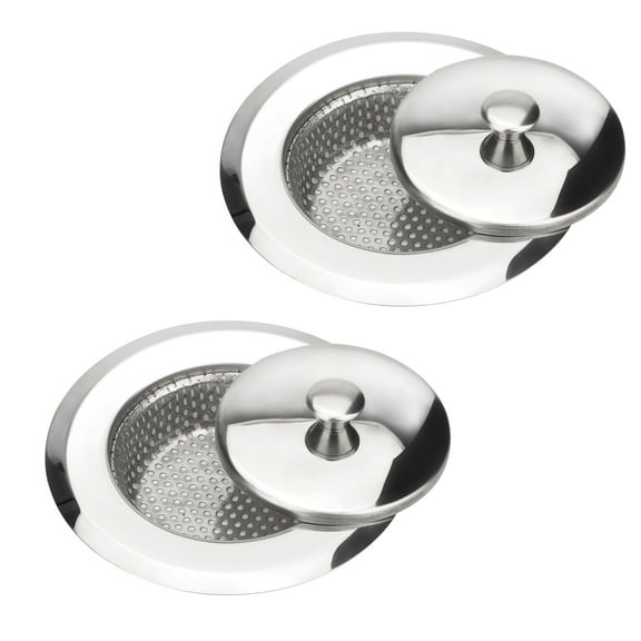 TSV 2pcs Kitchen Sink Strainer, Stainless Steel Drain Strainer with 4.3" Wide Rim and Drain Plug Cover, Food Catcher for Sink