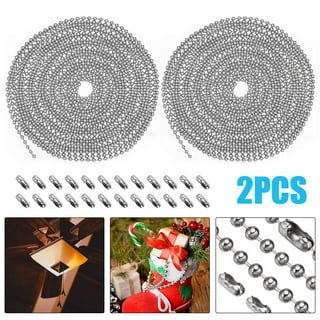 Beaded Pull Chain Extension with Connector, 20 Feet Beaded Roller Chain  with 30 Connectors for Ceiling Fan Light Lamp (3.2mm, Silver)