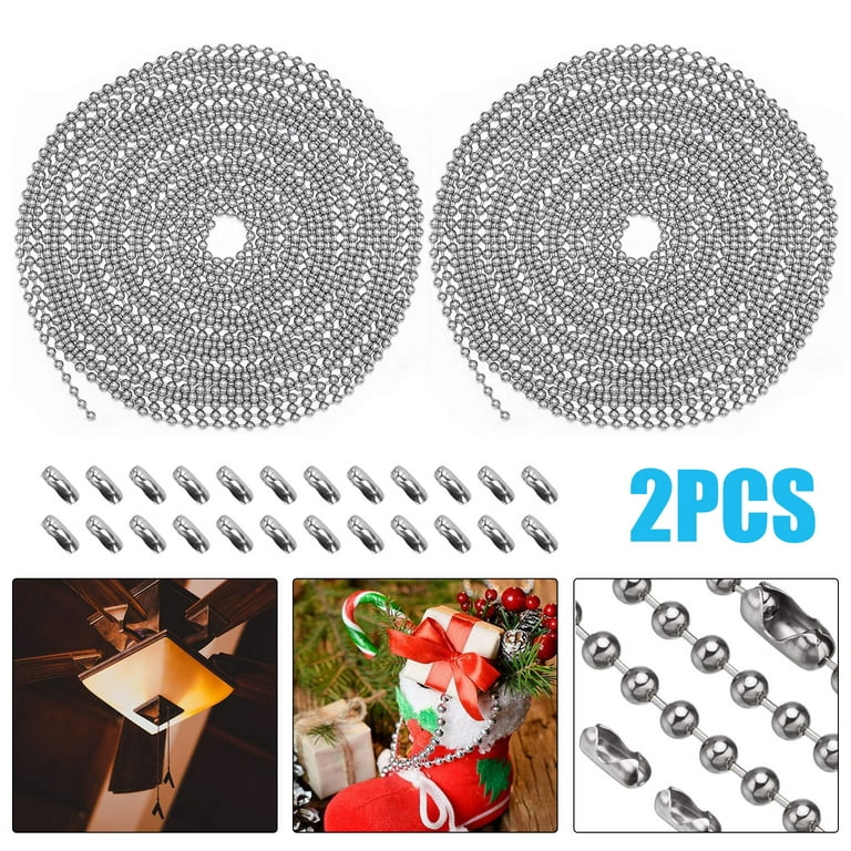 TSV 2pcs Metal Fan Pull Chain Extension, 10 Feet Long Beaded Pull Chain  Extension, Beaded Roller Chain, Diameter 3.2mm (1/8 inch), with 24 free  Matching Connectors, for Ceiling Fan Light 