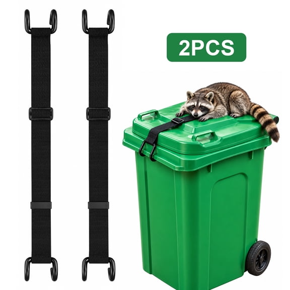 TSV 2pcs Trash Can Lid Locks for Animals, Adjustable Lid Lock Strap with Metal Double-Claw for 28–64 Gallon Outdoor Garbage Bins