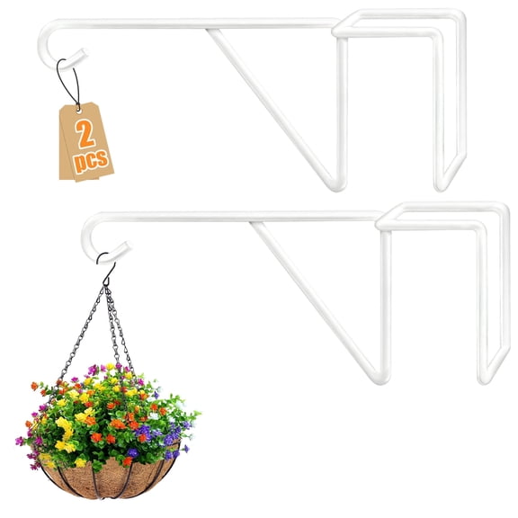 TSV 2pcs Vinyl Fence Hooks, Heavy Duty Patio Fence Plant Hangers, Coated Steel Fence Hangers for Outdoor Hanging Plants, Flower Baskets, Bird feeders, Lights, Pool Tools