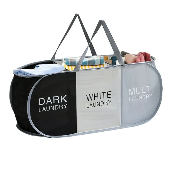 TSV 3-Section Foldable Laundry Hamper, Collapsible Laundry Baskets with Handles, Space-Saving Clothes Pop Up Hamper for Home, Travel, Dorm