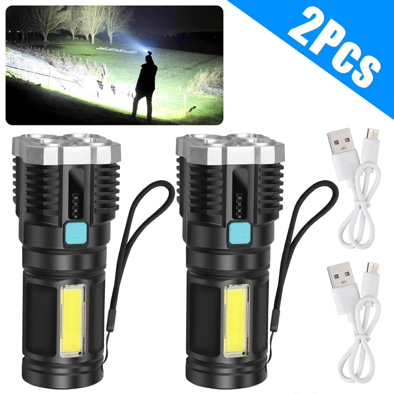 Super Bright USB Rechargeable Powerful LED Flashlight COB Side Work Light  18650 Battery Power Bank Function Torch Flash Light - AliExpress