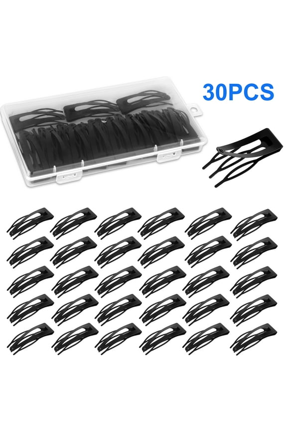 30pcs Double Grip Hair Clips, Metal Snap Hair Barrettes for Women Girls with Plastic Box, Black