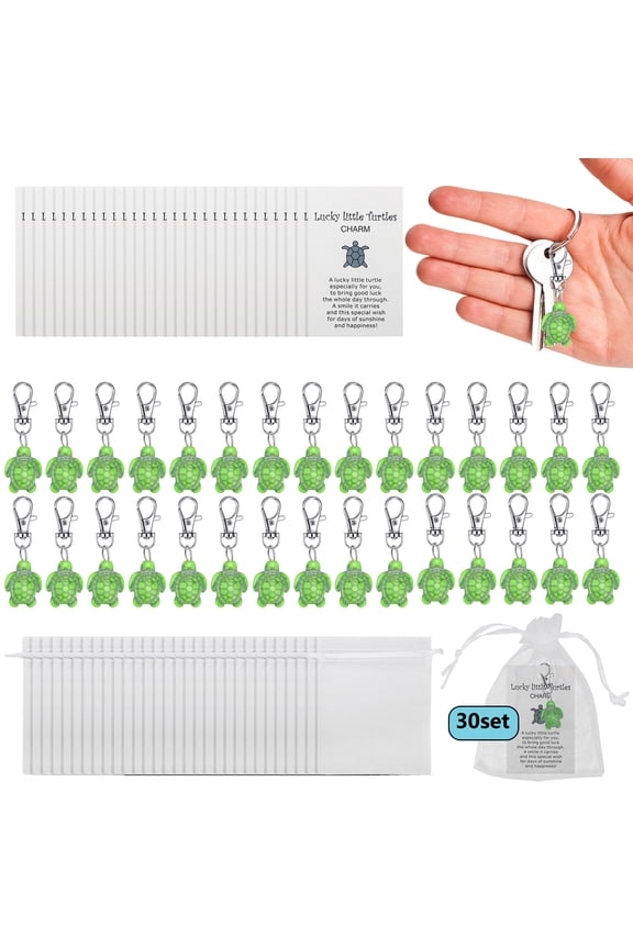 30pcs Mini Turtle Keychain with Organza Bag, Good Luck Charm Gift for Travelers & Friends