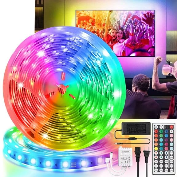 TSV 32.8ft LED Strip Light 5050 RGB with Remote, Waterproof for Home Bedroom Indoor Outdoor Decor
