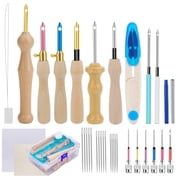 TSV 35pcs Punch Needle Embroidery Kit, Adjustable Wooden Handle Punch Needle Stitching Tool