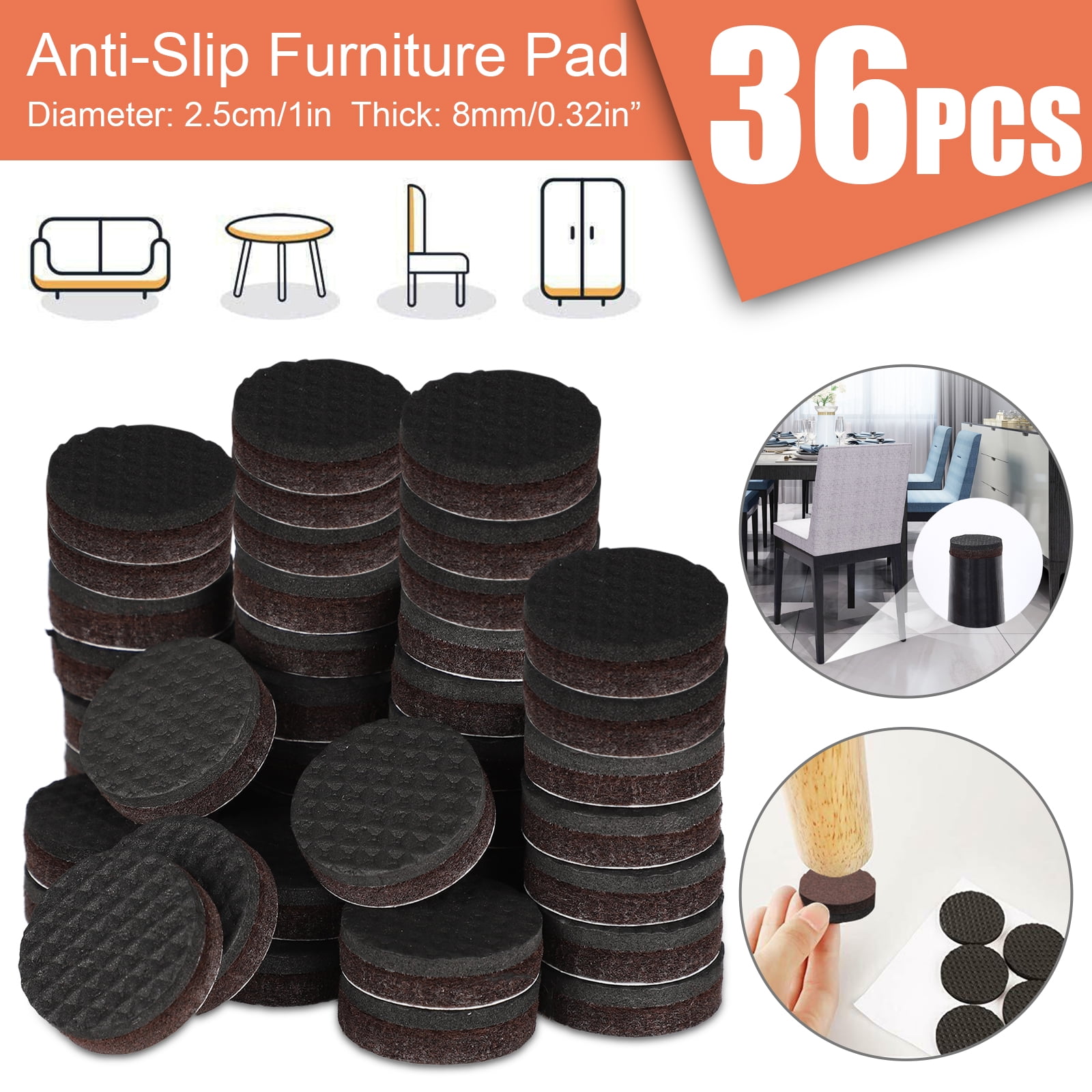 TSV 36pcs Non-Slip Felt Furniture Pads 1'' Thick Anti Slip Self Stick ...