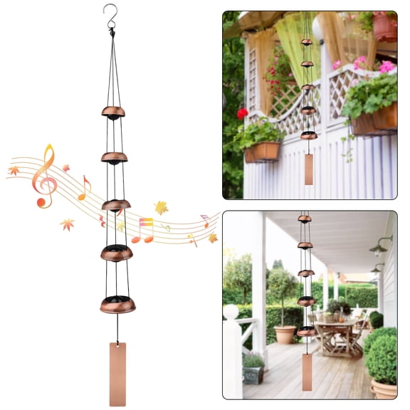 Copper Wind Chimes, TSV 37'' Memorial Wind Chimes for Outdoor, Temple Wind Bell with 5 Bells for Home Yard Garden Decoration