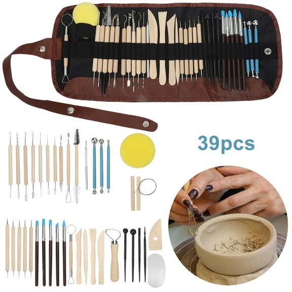 TSV 39pcs Pottery & Clay Sculpting Tool Set, Embossing Craft Drawing and Molding Pottery Tool Set