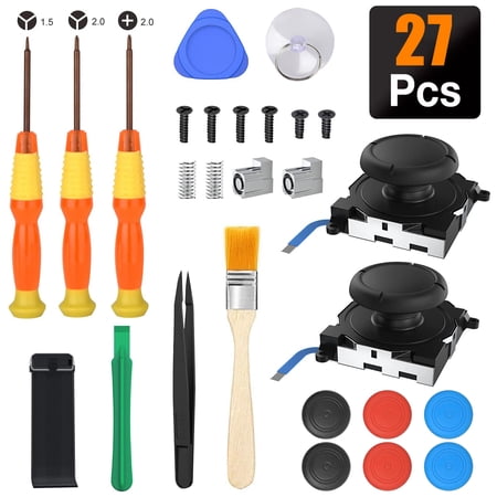 TSV 3D Replacement Joystick 2 Pack, Analog Thumb Stick Sensor Replacements Fit for Nintendo Switch/Lite Joy-Con Controller, Cross Screwdriver Tool, Tri-wing Screwdriver, Thumbstick Caps, Kickstand