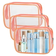TSV 3pcs Clear Makeup Bags, Waterproof Travel Cosmetic Bag for Women, Pink