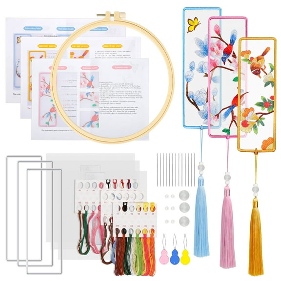 TSV 3pcs Embroidery Start Kit, Hummingbird and Flower Bookmark Cross Stitch Set