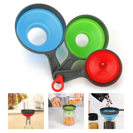 TSV 3pcs Kitchen Funnels, Silicone Collapsible Funnels, Wide Mouth Canning Funnels for Mason Jars, Large Medium Small