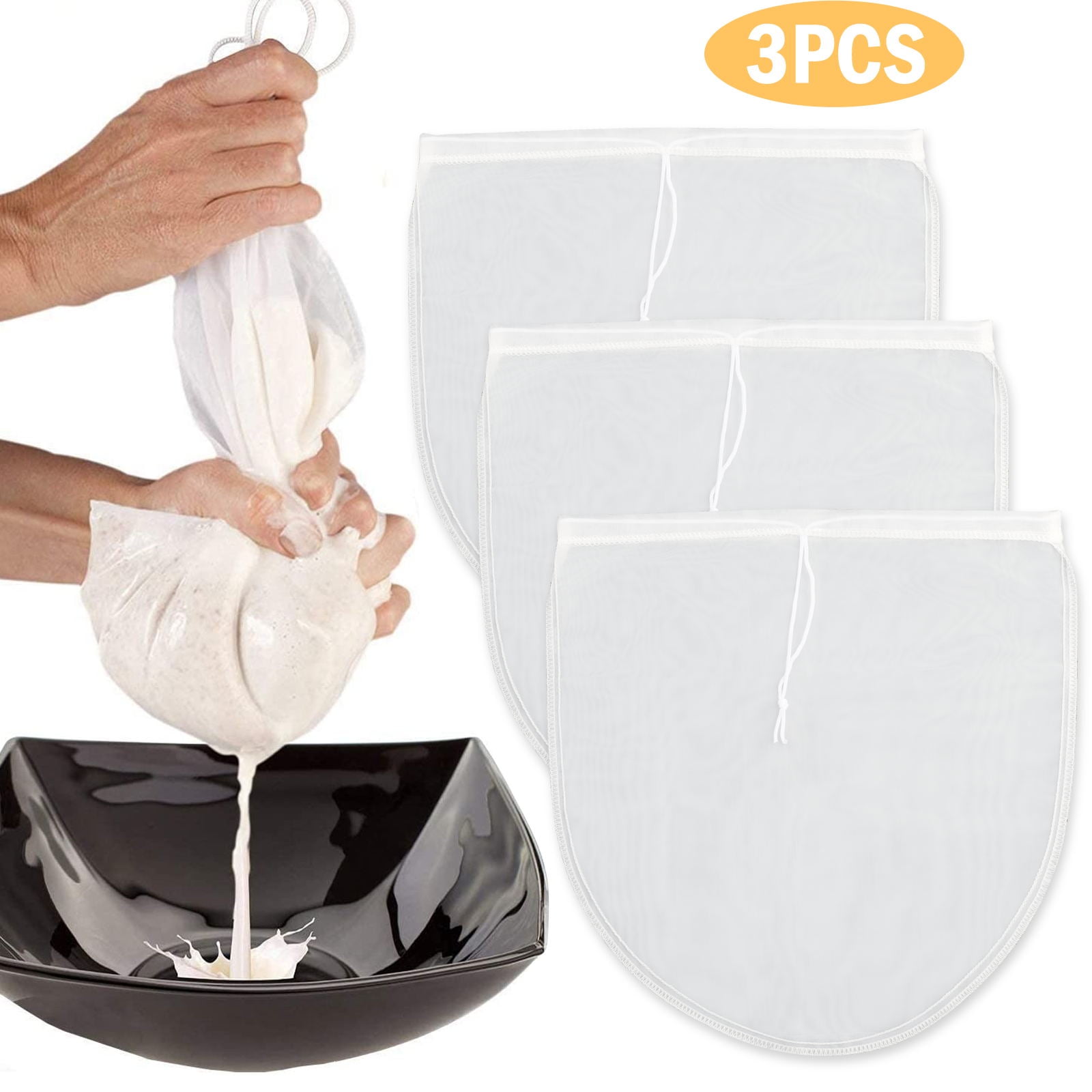 TSV 3pcs Nut Milk Bags, Reusable Filter Bags, Almond Milk Strainers for Cold Brew Coffee Tea