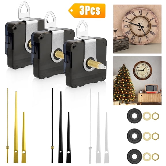 TSV 3pcs Quartz Clock Movement Kit, DIY Clock Part with 3pair Hands for Repair Replacement