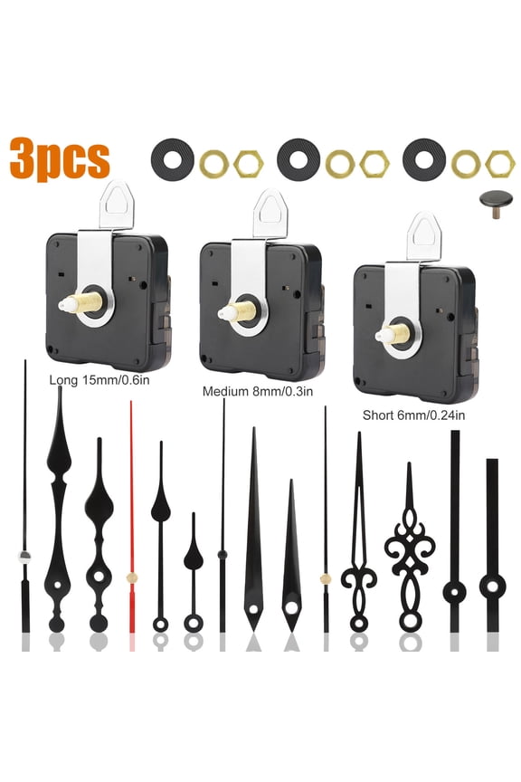 3pcs Quartz Clock Movement Mechanism with 5 Sets of Hands, Non-Ticking Battery Operated Clock Motor Kit for DIY Clock Repair Replacement, Fit for 0.04-0.51in Thickness Clock Panels