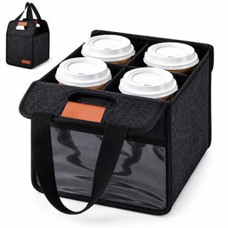 TSV 4 Cup Holder Drink Carrier with Handle, Portable Reusable Drink Caddy, Insulated Coffee Cup Carrier for Delivery, Takeout, Picnics, Parties