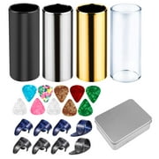 TSV 4 Pcs Medium Guitar Slides, Guitar Accessories Set for Acoustic/Electric Guitar, Bass with 3 Colors Stainless Steel, 1 Acrylic Slide, 10 Guitar Picks, 8 Plastic Thumb, 8 Finger Picks