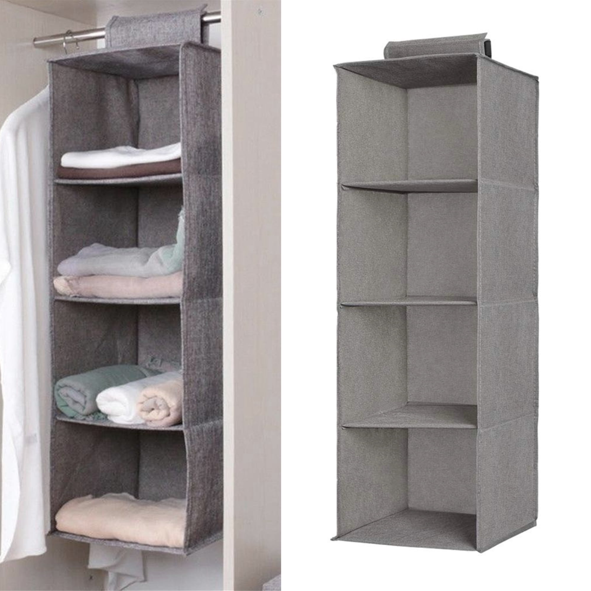 2-Pack 7-Shelf Hanging Closet Organizer with 5 Drawers, 4 Shelves, and 4  Side Pockets, Foldable Non-Woven Cloth Storage for Bedroom and Hallway  Closets (11.8x11.8x51 in, Gray)