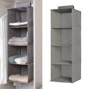 TSV 4-shelf Hanging Closet Organizer, 31.5" Collapsible Hanging Clothes Storage Organizer, Gray