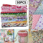 TSV 4 x 4in Cotton Craft Fabric Bundle Squares Patchwork, 50pcs Different Pattern DIY Sewing Quilting Scrapbooking Polka Dots, Bohemian Flowers, Stripe Pattern Craft Cotton