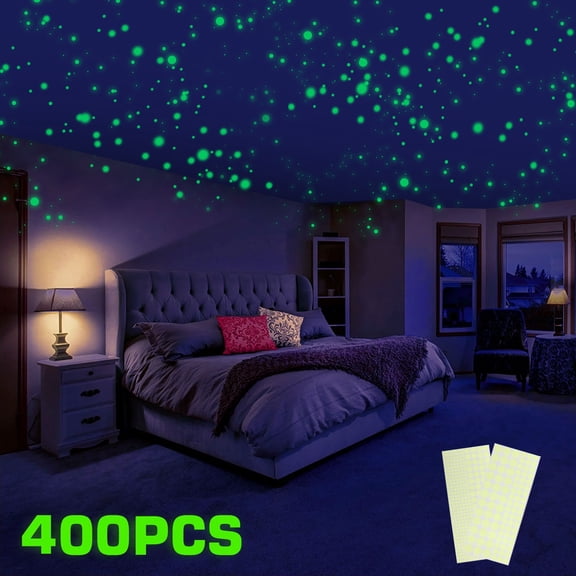 TSV 400pcs Glow in the Dark for Ceiling Wall Stickers - Adhesive Dots Glowing Wall Decals Stickers Room Decor Kit - Galaxy Glow Star Set and Solar System Decal for Teenagerss Bedroom Decoration