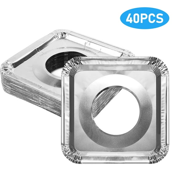 TSV 40pcs Gas Stove Burner Covers, Disposable Aluminum Foil Bib Liners Drip Pans Gas Range Top Protectors for Kitchen, 8.46"