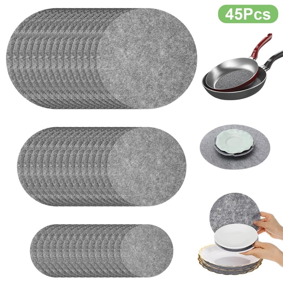 TSV 45pcs Pan and Pot Protectors, Felt Round Plates and Pan Mats, Cookware Divider Pads for Stacking