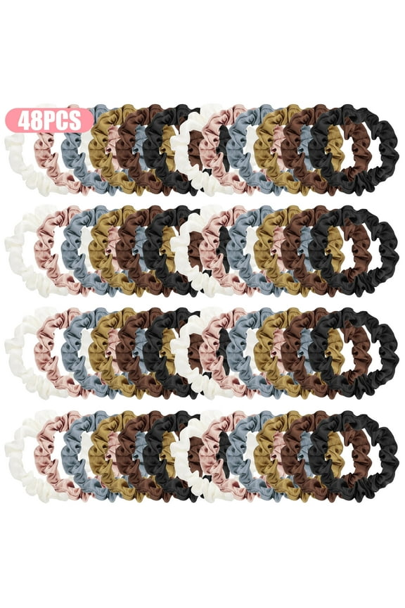 48pcs Satin Hair Scrunchies, Elastic Hair Bands, Multicolor Ponytail Holders for Women Girls