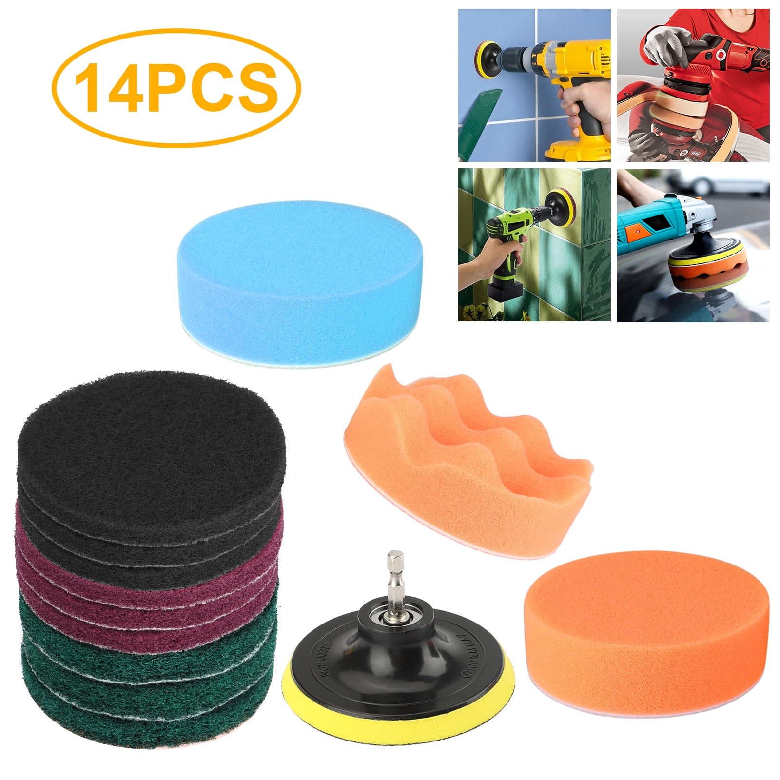 SPTA 10pcs Polishing Pads Kit, 7 Inches Large Size Buffing Pads, Car Foam Buffing Sponge Pads Kit with 5/8-11 Backing Plate for Car Care Polisher