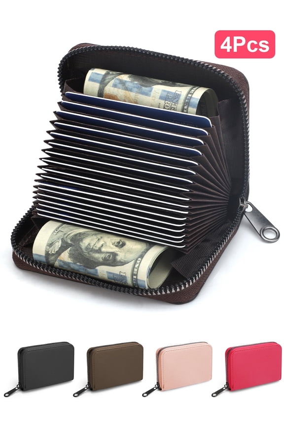 4pcs 20 Slots Credit Card Holders, Compact Zipper Wallets for Men Women, Small Accordion Card Cases
