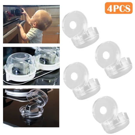 TSV 4pcs Clear Stove Knob Covers, Security Lock for Oven Stove Top Gas Range