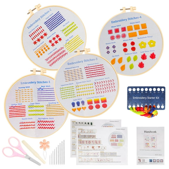 TSV 4pcs Embroidery Kit, Starter Embroidery Stitch Practice Set for Beginners Adult