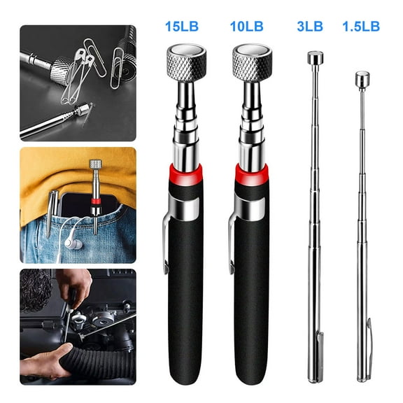 TSV 4pcs Magnetic Pick Up Tools, Telescopic Grabber Reachers, Magnet Stick Gadgets, 15lb 10lb 3lb 1.5lb Pull Force