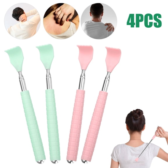 TSV 4pcs Portable Telescopic Back Scratchers, Extendable Hand Massager with Rubber Handles, Massager Tool for Men Women