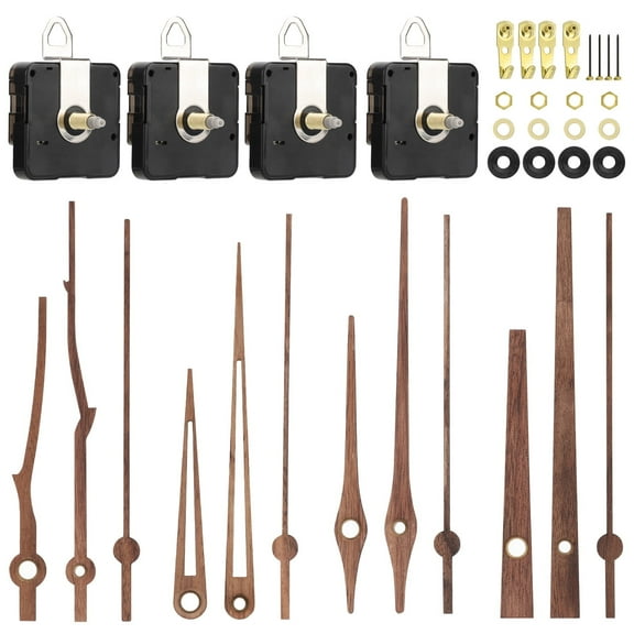 TSV 4pcs Quartz Clock Movements & 4pairs Walnut Wood Hands Kit for DIY Wall Clock Replacement