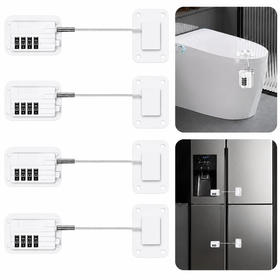TSV 4pcs Refrigerator Locks, Heavy Duty Fridge Lock, Combination Lock for Refrigerator Cabinets, Drawers, Windows, Easy Install No Keys Needed