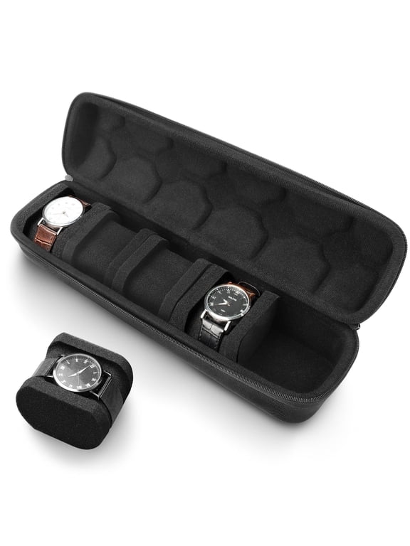 5 Slot Hard Watch Travel Case for Men and Women, Watch Storage Box with Soft Protective Pillows, Black
